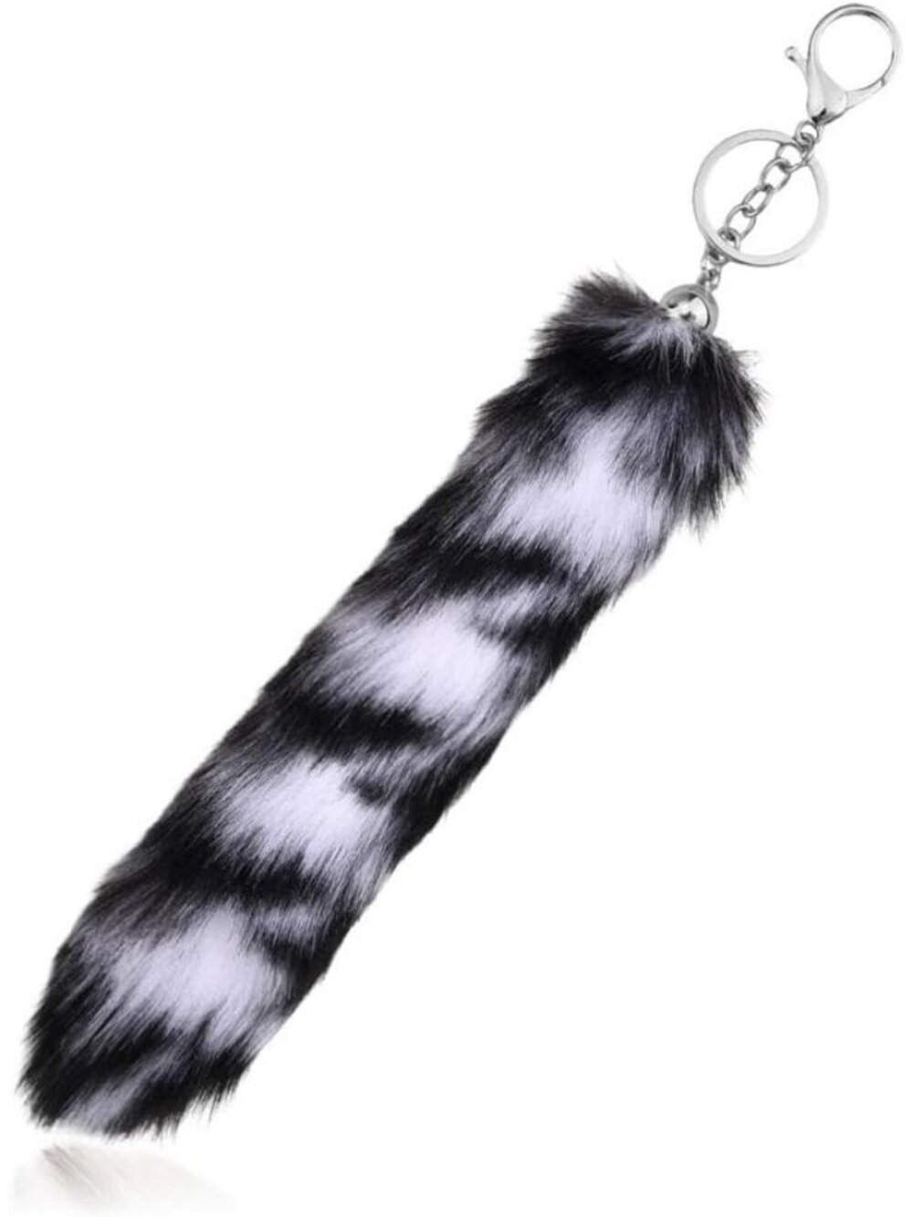 Black Fluffy Plush Therian Tail Keychain Faux Fur Fox Raccoon Bag Charm for Girl